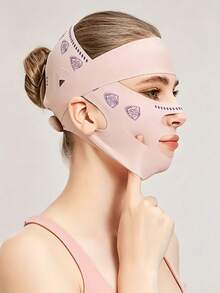 1pc Unisex Adjustable V-Shaped Reusable Face Cover Strap, Seamless Printed Design, Breathable Nylon Fabric - Pink - View 7