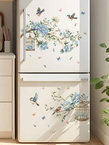 1 buah Stiker Dinding Motif Burung Bertengger Bunga Biru Muda, Stiker Dinding Bunga & Burung Gaya Cina Segar, Dekorasi Ruangan yang Dapat Dilepas untuk Kamar Tidur, Ruang Tamu, dan Lorong - 1PC - View 3