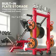 SOOZIER Leg Press Machine With Wheels And Calf Block, Adjustable Squat Machine For Home Gym With Barbell Plate Storage, 1000 Lbs Capacity Heavy Duty Leg Workout Equipment - Red - View 8