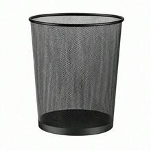 34.5x24cm Black Mesh Round Office Trash Can, Decorative Waste Bin For Home Study Desk - Black - View 3