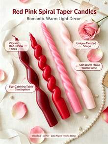 4 Packs Red Pink Gradient Spiral Taper Candlesticks, Elegant Curved Twist Decorative Tall Candles, Warm Light Atmosphere Candle Gift For Anniversary, Valentine, Indoor Dining Table Decoration Romantic Table Centerpiece Decor For Wedding - Gradient Red and Pink 4-piece Set - View 5