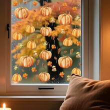 4pcs Autumn Pumpkin Window Stickers, Autumn Maple Leaf Pine Cone Mushroom Window Stickers, Double-Sided Thanksgiving Harvest Glass Decals, Suitable For Home Decor - Multicolor - View 6