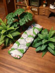 1件鄉村風天然樹脂不規則小徑裝飾品，仿真苔蘚石板附粉色花朵，迷你景觀配件，戶外花園與秋季裝飾，DIY微景觀裝飾，適用於盆栽、生態缸與魚缸 - 多款 - 查看 9