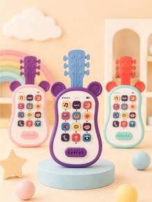 吉他造型嬰兒音樂電話玩具，多功能早教聲光玩具，3色幼兒互動玩耍玩具，嬰兒生日禮物 - 彩色 - 查看 5
