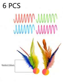 1/6pcs Colorful Feather Elastic Bouncy Ball Cat Toy, Interactive Self-Play Indoor Kitten Toy, Relieve Boredom And Burn Excess Energy, Daily Entertainment Pet Birthday Holiday Gift - View 14