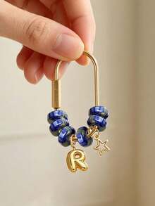 Blue Beaded Letter Keychain,Simple Brass Keychain Holder Clasp With Star Pendan,Fashion Bag Charms, Car Keychain,Gift For Women Girls Handbag Decor - Multicolor - View 2