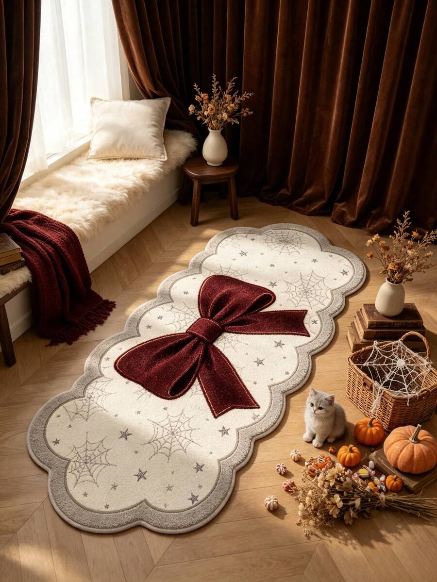 1 pieza Alfombra decorativa minimalista con lazo rojo, decoración de dormitorio, alfombra pequeña, alfombra, decoración del hogar, alfombra de sala de estar, alfombra pequeña de sala de estar, alfombra de dormitorio, decoración del hogar de sala de estar, alfombra de exterior, alfombra lavable, regalo de graduación - Lazo rojo - Ver 1