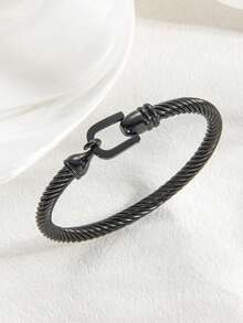 1PC Unisex Stainless Steel Horseshoe Buckle Cable Bracelet,18K Plated Waterproof No Fading Bangle,Couple Jewelry Gift For Men Women Husband Boyfriend - Szgss042 - View 5