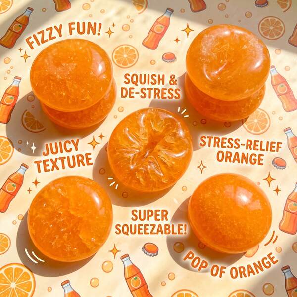 1 szt. średnia pomarańczowa półprzezroczysta kryształowa zabawka squishy w kształcie owocu, miękka, wolno powracająca zabawka do ściskania, przenośna kieszonkowa zabawka antystresowa i przeciwlękowa, dekoracyjny prezent na Halloween i święta