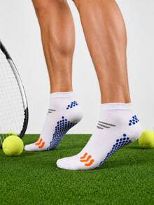 4 Pairs Random NoveltyMen Color Block Dot Pull Tab Ankle Socks, Antislip Heel Side Stripe Tennis Sports Socks, Breathable Moisture Wicking CasualSocks - Multicolor - View 9