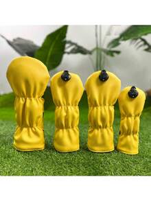 1PC Yellow Orange Embroidery Golf Club Head Cover, Wear-Resistant PU Golf Head Protector For Driver Fairway Wood Hybrid, Fashion Golf Accessories - Multicolor - View 3