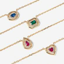 Elegant Luxury 925 Sterling Silver 18K Gold Plated Halo Necklace With Sapphire Blue, Ruby Red, Emerald Green Pave Zirconia For Women - Necklace - View 12