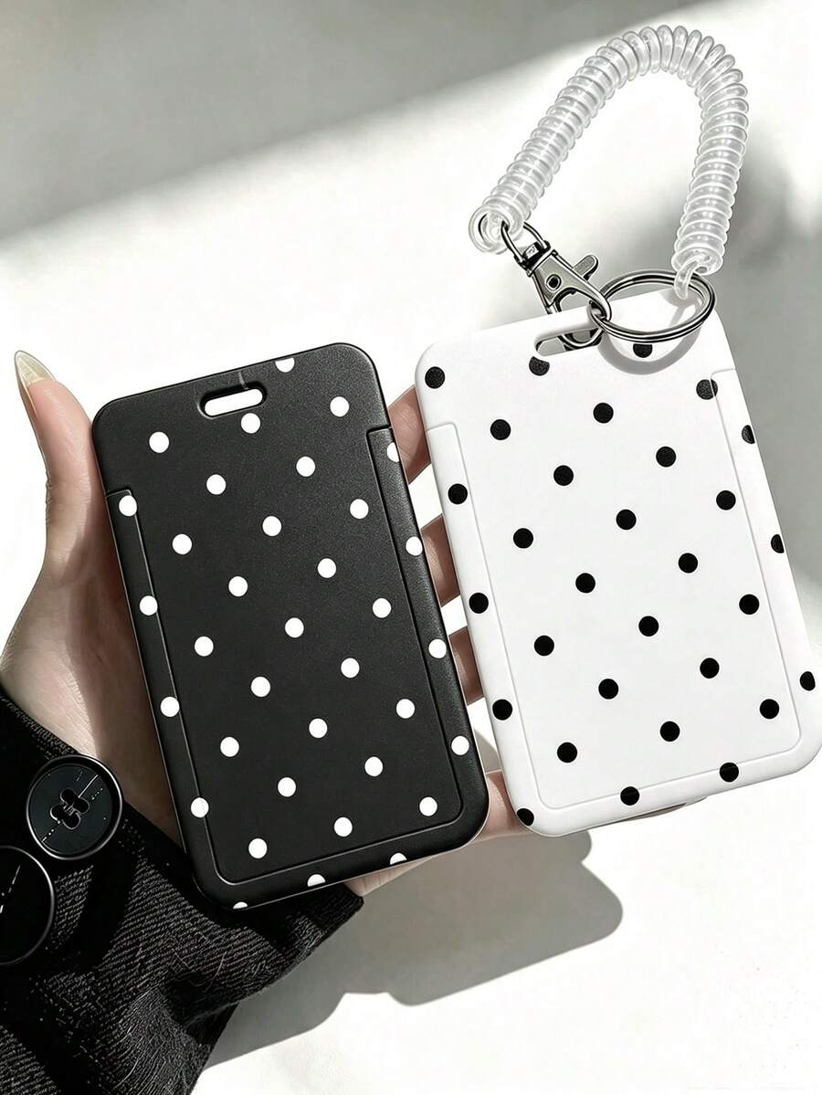 Classic Polka Dot Pattern Card Holder, Suitable For ID Card/Access Card, Gift, Also Suitable For Student ID, Meal Card, Subway Card, Bus Card, Student Pickup Card - Anti-Loss Hard Shell Card Box Card Holder Card Wallet Business Card Holder Credit Card Holder ID Card Holder Women's Card Wallet - Multicolor - View 1