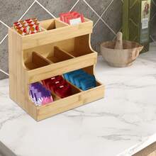 Bamboo Tea Bag Organizer, Tea Bag Storage Box With Divided Compartments, Space-Saving Tea Storage Container For Countertop, Home, Kitchen & Office Pantry - 木質色 - 查看 5