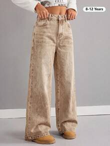 Girls' Casual Fashion Denim Long Pants, Spring/Autumn/Winter New Style - Khaki - View 9