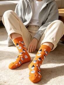 3/6 Pairs Halloween Socks, Cute Cartoon Ghost Pumpkin Mid-Calf Socks, European And American Ins Socks, Couple Casual Versatile Socks, Gift Socks - Multicolor - View 4