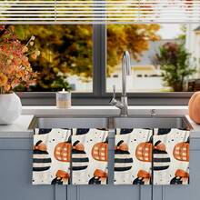 2/4/48pcs Autumn Series Striped Bow Pumpkin Pattern Printed Kitchen Towels - Super Soft, Highly Absorbent Polyester Dishcloths And Hand Towels, Perfect For Holiday Decor, Kitchen Decor, Party Decor - Multicolor - View 4