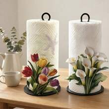 1pc Tulip & Calla Lily Decorative Paper Towel Holder, Easy Installation, Holiday Decoration, Suitable For Kitchen, Bathroom And Party Occasions, Paper Towel Rack, Kitchen Supplies, Desktop Organizer, Home Accessories, Dorm Essentials, Suitable For College Dorm, Perfect For Holiday Celebrations - Multicolor - View 3