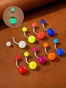 6pcs/9pcs/1.6mm/14G Glow-In-The-Dark UV Navel Rings Tongue Studs Belly Rings Tongue Rings Nipple Rings Navel Rings Glow-In-The-Dark Ball Navel Rings Navel Studs - Multicolor - View 7