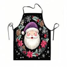 1pc Christmas Santa Claus, Christmas Bells, Christmas Snowflakes, Christmas Reindeer, Christmas Tree, Christmas Snowman, Christmas Penguin, Christmas Cartoon Animal Pattern Chef Apron, Apron, Suitable For Home Decor And Kitchen Use. Made Of 100% Polyester Material, Designed As Sleeveless Style, Perfect For Home Kitchen, Outdoor BBQ Cooking. This Printed Apron Is Unisex, Machine Washable And Reusable, Essential Kitchen Accessory - Multicolor - View 9