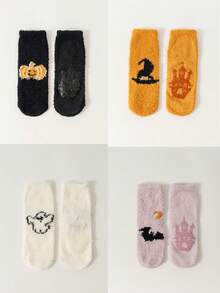 1/2/3/4 Paar Halloween Socken, Kürbis Muster Socken und Fledermaus Muster Damen Socken. Rutschfeste Bodensocken, Socken für den Innenbereich - Verschiedenfarbig - Übersicht 21