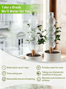 1/2pcs Plant Lover Exclusive Long Gourd-Shaped Automatic Watering Device, 520ml Large Capacity Water Storage, Suitable For Gardening Enthusiasts Who Easily Forget To Water Plants During Business Trips And Travel - Multicolor - View 3