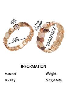 Cring Coco 2Pcs Vintage Coffee Color Block Enamel Stretch Bangle Set, Irregular Geometric Elastic Bracelets, Women Retro Textured Wide Bracelet Fashion Jewelry - Geometry 1 - View 12