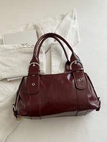 1pc Multifunctional Rivet Handbag, Vintage Motorcycle Style Rivet Decor PU Leather Shoulder Bag, Punk Rock Underarm Bag, Suitable For Work, Commute, Date, Party And Music Festival - Burgundy - View 5