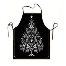 1pc Christmas Santa, Christmas Bells, Christmas Snowflakes, Christmas Reindeer, Christmas Tree, Christmas Snowman, Christmas Penguin, Christmas Cartoon Animal Pattern Chef Apron, Apron, Suitable For Home Decor And Kitchen Use. Made Of 100% Polyester Material, Designed As Sleeveless Style, Perfect For Home Kitchen, Outdoor BBQ Cooking. This Printed Apron Is Unisex, Machine Washable And Reusable, An Essential Kitchen Item - Multicolor - View 9