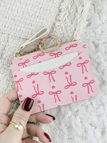 Fashionable Zipper With A Chain Keychain Lightweight Portable Card Bag, Credit Card Storage Bag, Multi Card Clip Perfect For Outdoors, Travel - Hot Pink - View 7