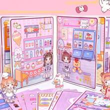 Girls DIY Paper Doll House No-Cut Daily Life Theme Quiet Book Stress Relief Squeeze Toy Interactive Handmade Toy Book Scrapbook Set - Multicolor - View 8