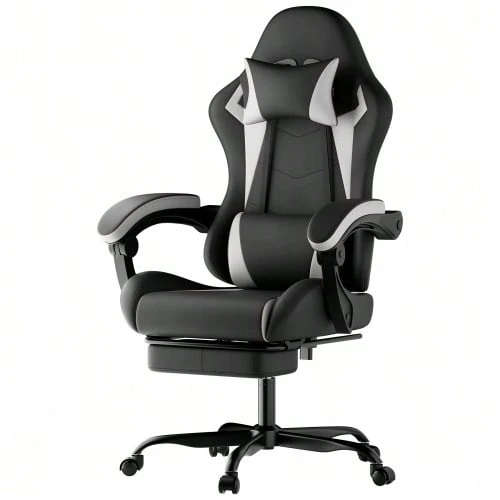 Ergonomic Gaming Chair With Lumbar Support And Headrest, Height-Adjustable Gamer Chair, PC Chair For Adults, Girls And Boys - 白色 - 查看 1