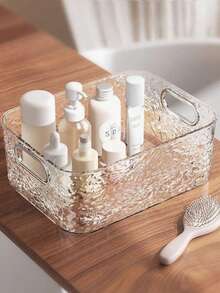 1/2pcs Water Ripple Texture Transparent Storage Box With Dual Handles, Acrylic Cosmetic Organizer Basket, Desktop Storage Box Suitable For Makeup, Skincare, Bathroom Countertop And Vanity - Clear - View 7