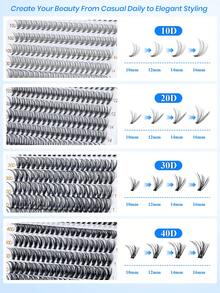 RITALASH RITA 2560/640pcs Single Cluster False Eyelash Extension Set 10D+20D+30D+40D+50D+60D+80D Dense Lash Clusters With Lash Glue, Sealer And Tweezers 10-16mm 7-Style Mixed Lash Cluster Set - Black - View 3