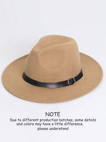 1pc Women's Flat Brim Hat, Polyester Fiber, Decorated With Faux Leather Belt Hatband, Solid Color Versatile, Casual Minimalist - MM2186 - View 20