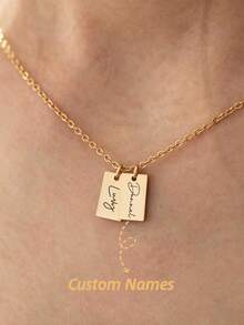 Personalized Name Necklace, Can Engrave 1-3 Names, Minimalist Square Pendant, Customizable Multiple Square Charms, Anniversary Gift For Friends, Handmade Customized Jewelry - Multicolor - View 1