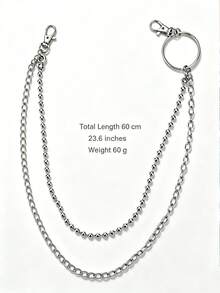 1pc Vintage Punk Style Denim Chain (Unisex/Casual Wear) Multi-Functional Double-Layer Waist Chain Perfect Gift Choice DIY Wallet Making - Silver - View 4