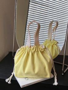 Fashionable Colorful Drawstring Bucket Bag - Yellow - View 5
