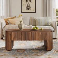 LITTLE TREE Mid Century 119cm Oval Coffee Table - Lift Top With Hidden Storage - 61cm Raised Height Rustic Living Room Center Table, Brown - Brown - View 4