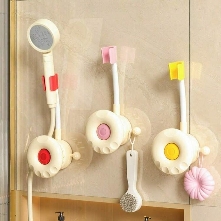 1pc Dopamine Shower Head Holder, No-Drill Adjustable Shower Head Brush Multi-Function Combination Rack Shower Head Fixer - Multicolor - View 2