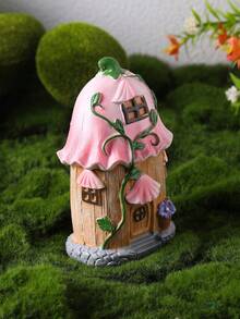 1件樹脂創意迷你景觀花朵蘑菇屋家居庭院裝飾手工飾品（手繪，不同批次可能略有色差） - 粉色 - 查看 12
