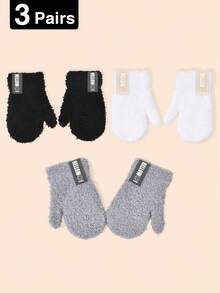 Tobelandyx 3 pares, 0-3 años bebé otoño/invierno cara sonriente felpa de coral guantes de punto cálidos, guantes anti-arañazos para gatear del bebé, guantes a prueba de frío, adecuados para uso diario casual y uso de protección contra el frío al aire libre - 3 pares - Ver 12