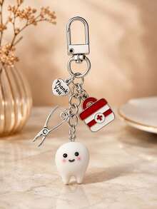 1pc/Multi-Piece Unisex Resin Cartoon Glow-In-The-Dark Expression Teeth Pendant Medical Box Pliers English Letter Charm Keychain Creative Bag Key Hanger - Multicolor - View 7