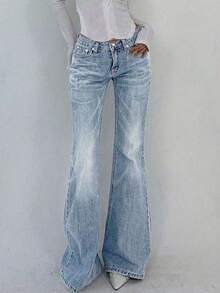 Teen Girl Slim High Waist Flare Leg Jeans - Baby Blue - View 5