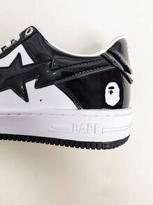 A BATHING APE Ape Brand Men's BAPE STA Low-Top Retro Style Casual Skate Shoes, Black & White - Black - View 4