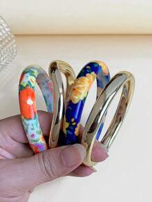 Set 4 Buah Gelang Resin Tebal Bermotif Warna-warni yang Modis, Cocok untuk Wanita - MultiWarna - View 3