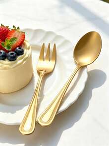 4/8/12/24/32pcs Dessert Fork & Spoon Set, Suitable For Dessert, Cake, Ice Cream, Fruit, Perfect For Birthday Party, Afternoon Tea, Holiday Celebration - Gold - View 1