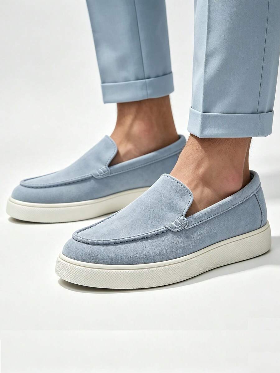 Men's Casual Shoes Suede Loafers Classic British Style Lightweight Soft Flat Shoes - Blue - View 1