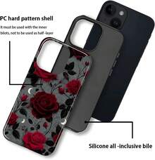 Case For  13  14, Hybrid Heavy Duty 2 In 1 Full Body Rugged Shockproof Protection Glossy Case For  13  14 - Night Red Rose - 白色 - 查看 4