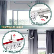 1pc Universal Curtain Track Kit For Ceiling And Wall Mounting With Quiet Sliding And Free Assembly - Dual Fixing 4-In-1 Self-Adhesive And Drill-In Curtain Rail, Easy Installation, Suitable For Bathroom, Window Curtains, Room Dividers, Cabinets And More - 1PC - View 5